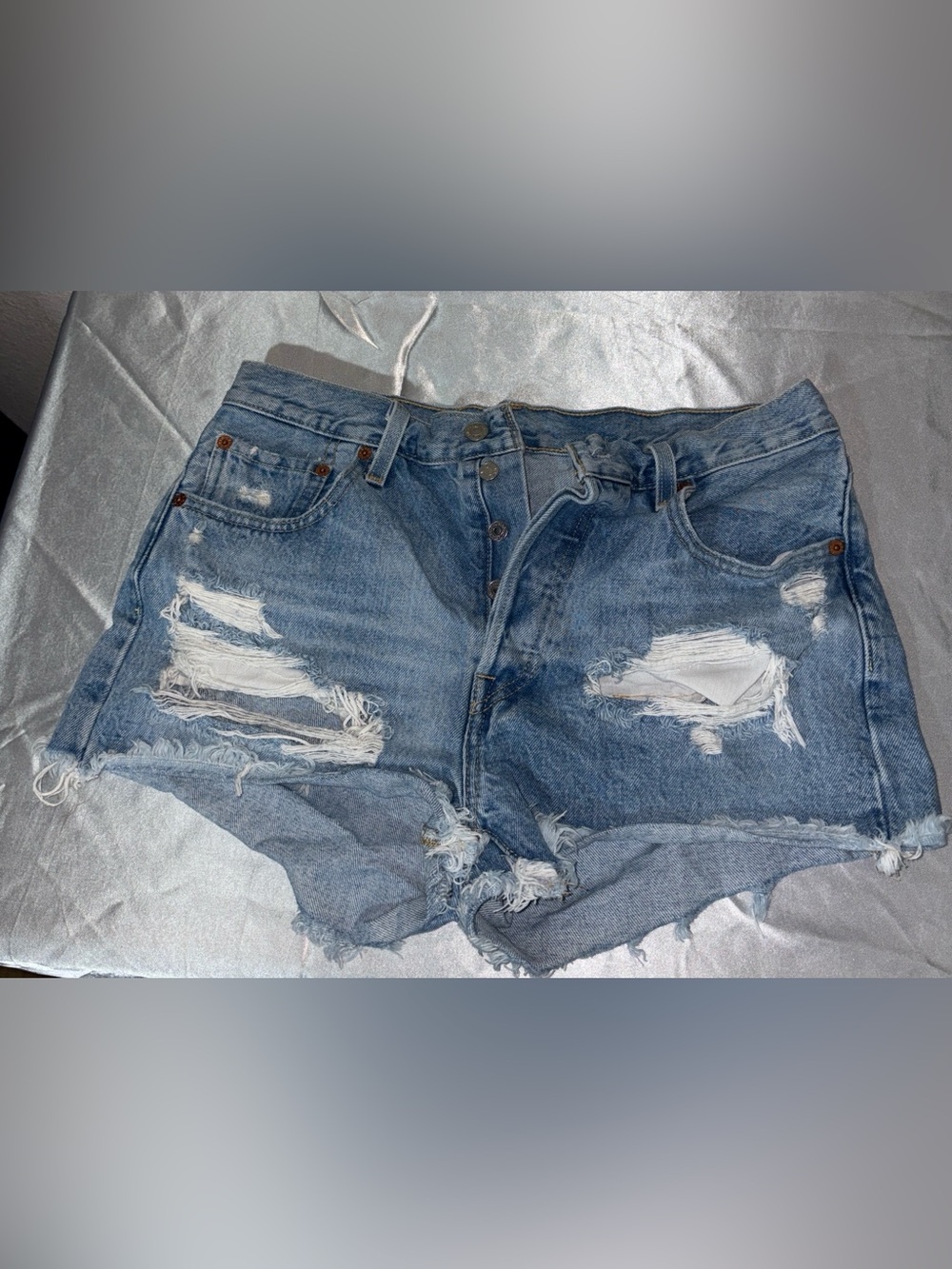 Levi's Distressed Light Blue Denim Jean Shorts